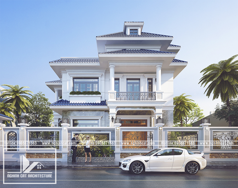 THIẾT KẾ KIẾN TRÚC BIỆT THỰ 3 TẦNG MÁI THÁI - H. HÓC MÔN - TP.HCM
