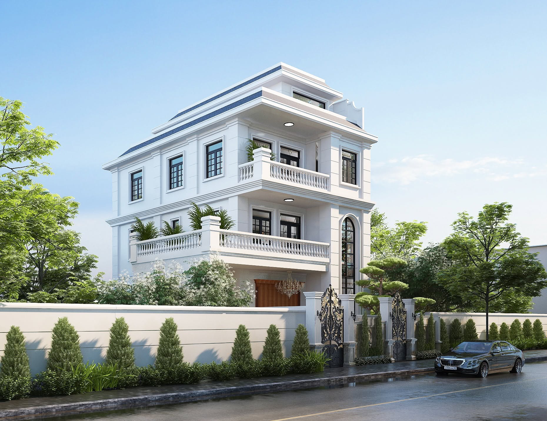THIẾT KẾ KIẾN TRÚC BIỆT THỰ 3 TẦNG TÂN CỔ ĐIỂN - QUẬN 7 - TP.HCM